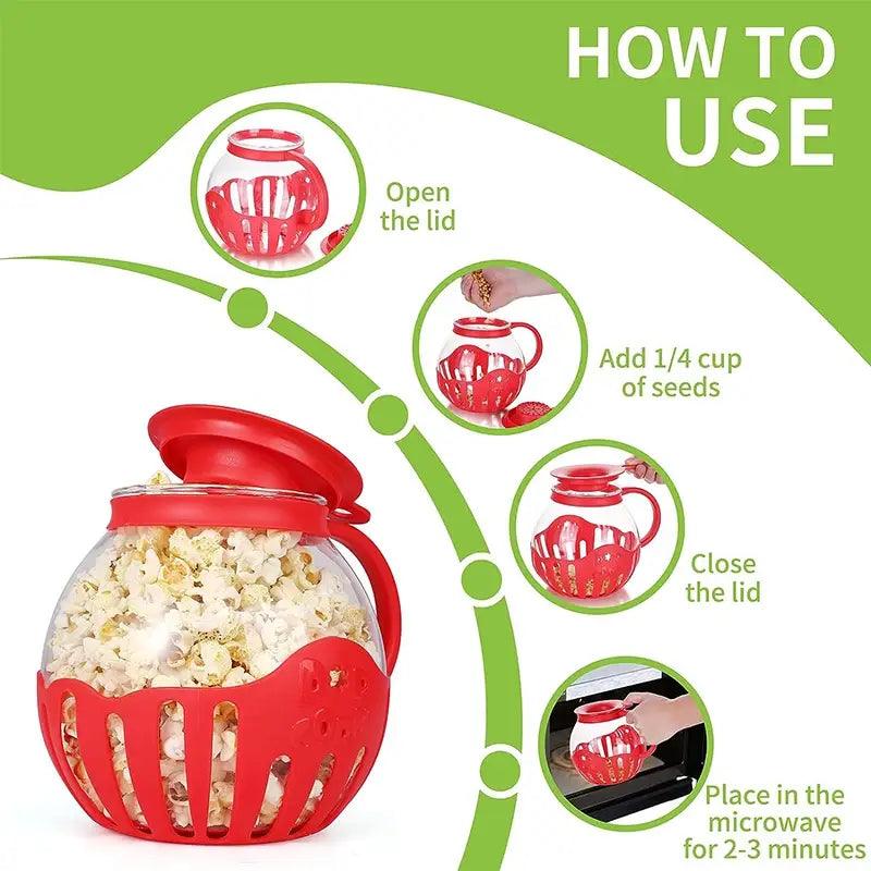 Microwave Glass Popcorn Popper With Silicone Lid - K&L Trending Products