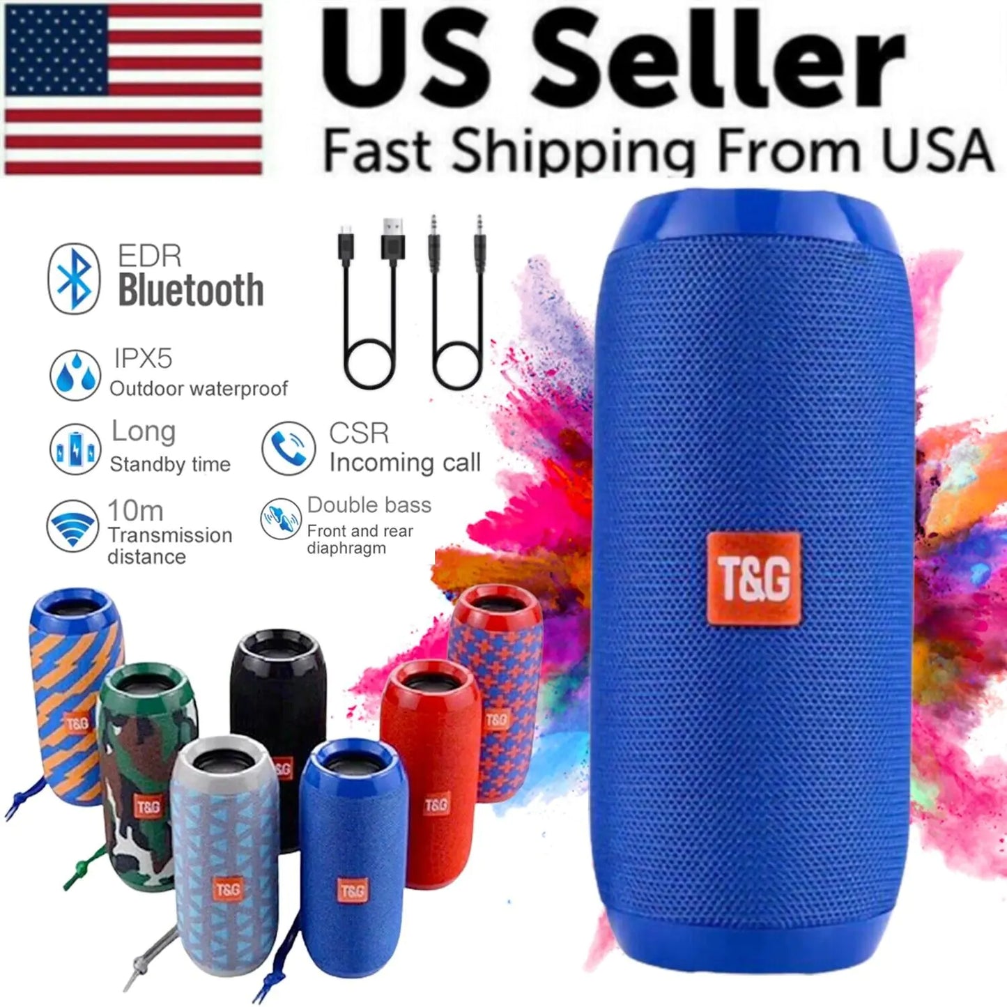 Bluetooth Speaker Wireless Waterproof Outdoor Stereo Bass USB/TF/FM Radio LOUD