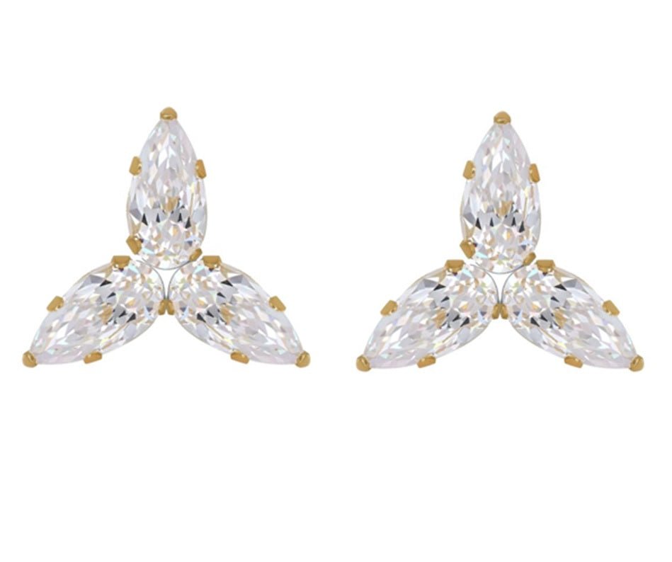 14k Gold Dainty Cubic Zirconia Cluster Stud Earrings - K&L Trending Products