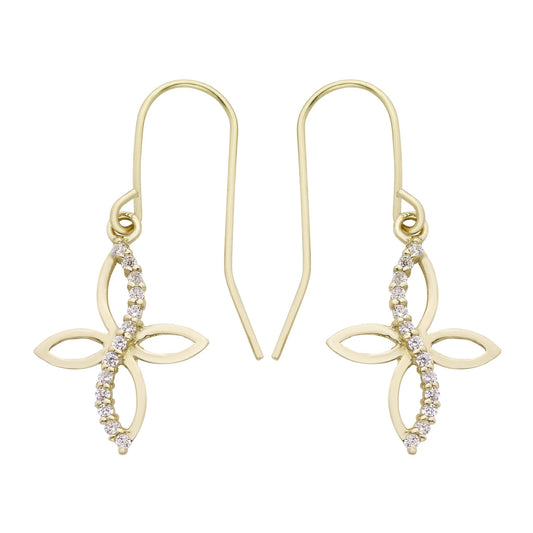 14k Gold Lab-Created White Topaz Cross Drop Earrings - K&L Trending Products