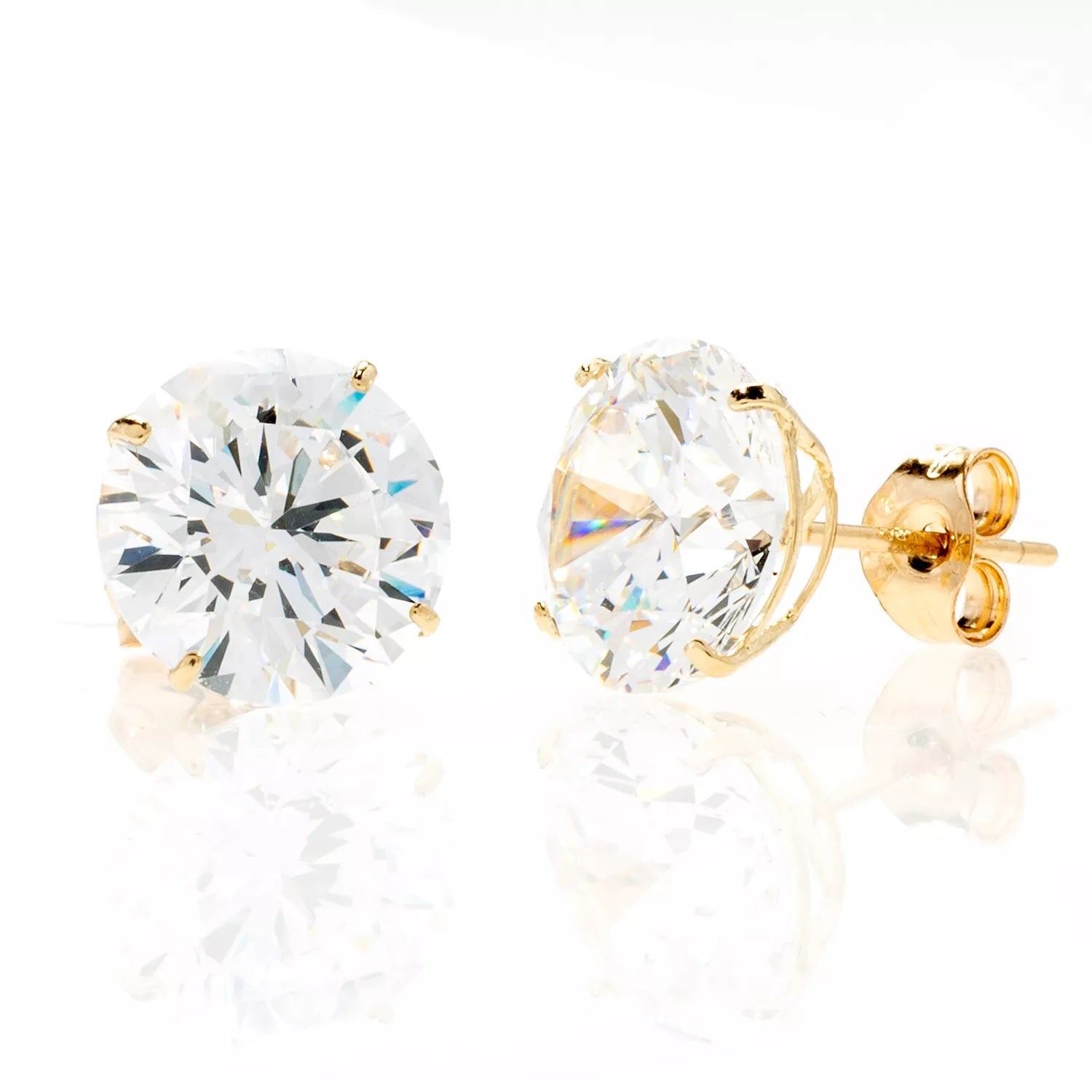 14K Gold Yellow Round Basket Setting Simulated Round Diamond Stud Earrings - K&L Trending Products