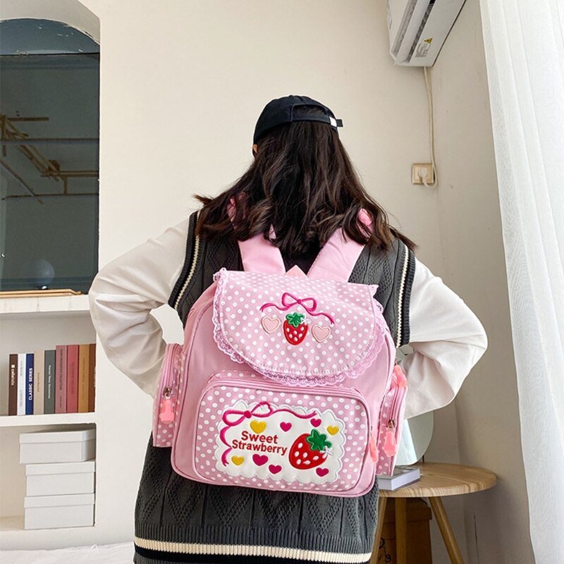 Girl Embroidery Strawberry Backpack - K&L Trending Products