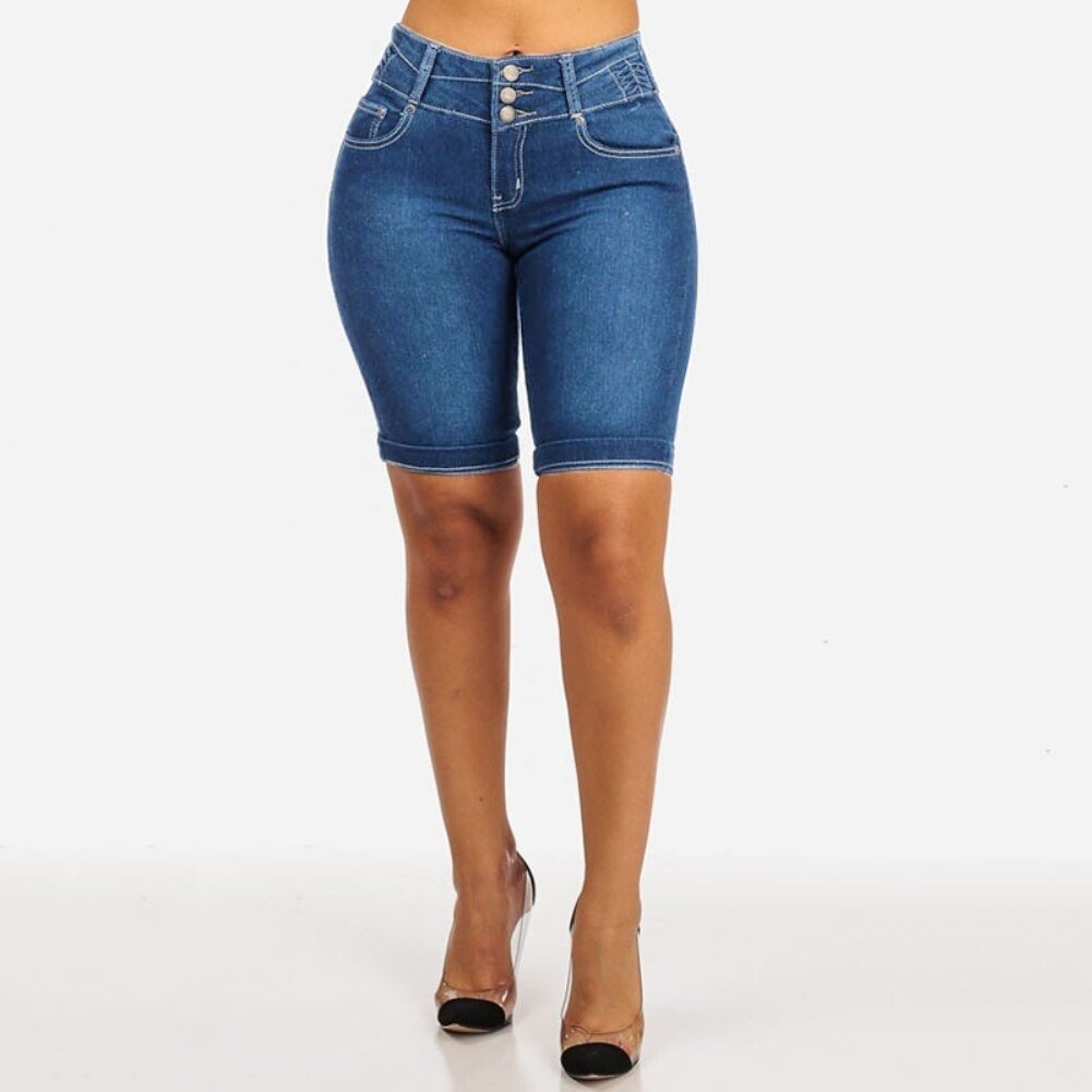 Knee Length Stretch Short Jeans - K&L Trending Products