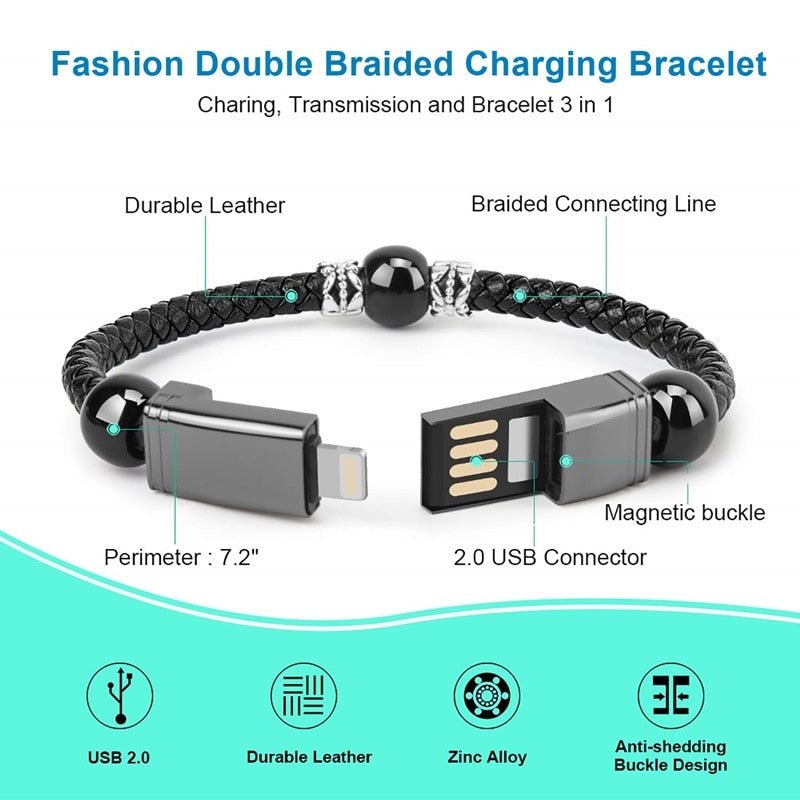 Leather Portable USB Type C and Micro Bracelet Phone Charger - K&L Trending Products