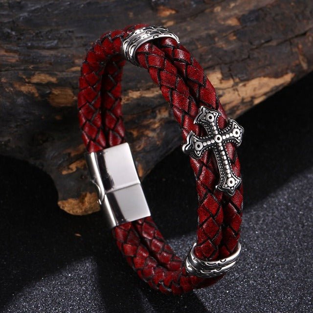 Luxury Multicolor Cross Design Stainless Steel Leather Bangle Bracelet - K&L Trending Products