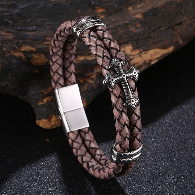 Luxury Multicolor Cross Design Stainless Steel Leather Bangle Bracelet - K&L Trending Products