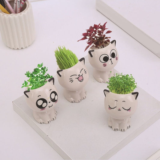 Mini Cat Shaped Cartoon Ceramic Flowerpot - K&L Trending Products