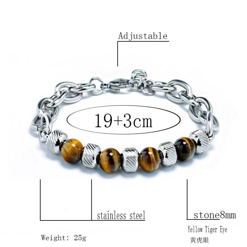 New Men's Adjustable Natural Stone Bead Stainless Steel Bracelet - K&L Trending Products