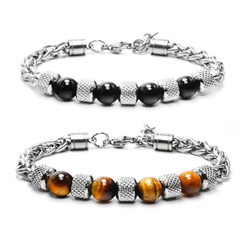 New Men's Adjustable Natural Stone Bead Stainless Steel Bracelet - K&L Trending Products