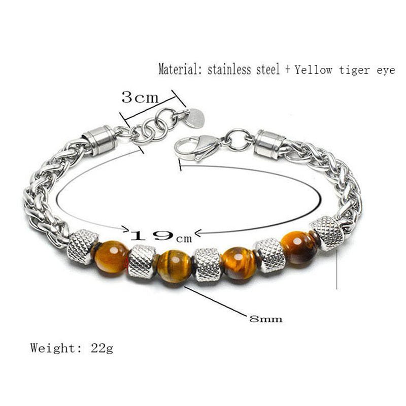 New Men's Adjustable Natural Stone Bead Stainless Steel Bracelet - K&L Trending Products