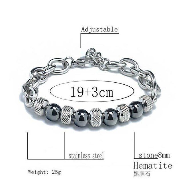 New Men's Adjustable Natural Stone Bead Stainless Steel Bracelet - K&L Trending Products