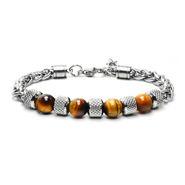 New Men's Adjustable Natural Stone Bead Stainless Steel Bracelet - K&L Trending Products