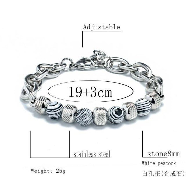 New Men's Adjustable Natural Stone Bead Stainless Steel Bracelet - K&L Trending Products