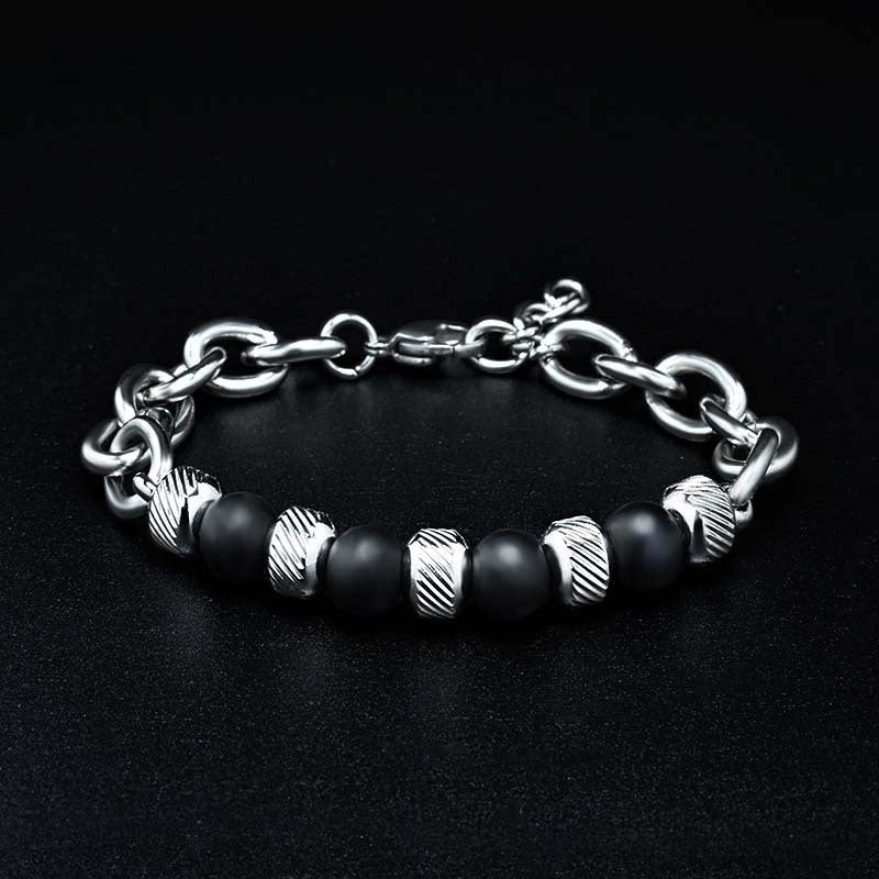 New Men's Adjustable Natural Stone Bead Stainless Steel Bracelet - K&L Trending Products