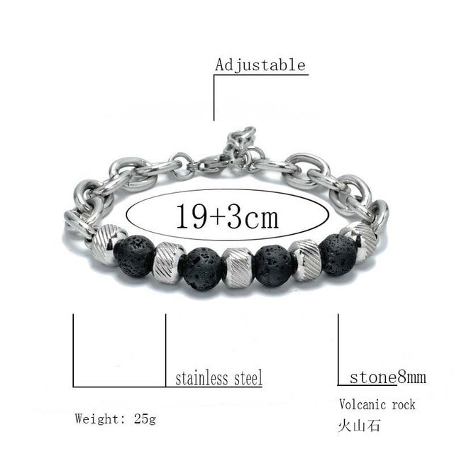 New Men's Adjustable Natural Stone Bead Stainless Steel Bracelet - K&L Trending Products