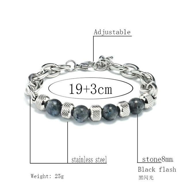 New Men's Adjustable Natural Stone Bead Stainless Steel Bracelet - K&L Trending Products