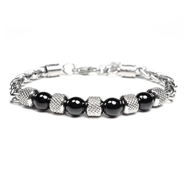 New Men's Adjustable Natural Stone Bead Stainless Steel Bracelet - K&L Trending Products