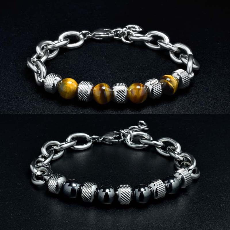 New Men's Adjustable Natural Stone Bead Stainless Steel Bracelet - K&L Trending Products