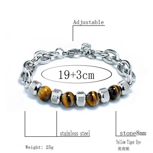 New Men's Adjustable Natural Stone Bead Stainless Steel Bracelet - K&L Trending Products