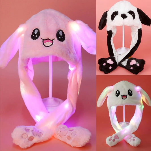 Plush Hat with Movable Ears and LED Light - Funny Soft Toy - K&L Trending Products