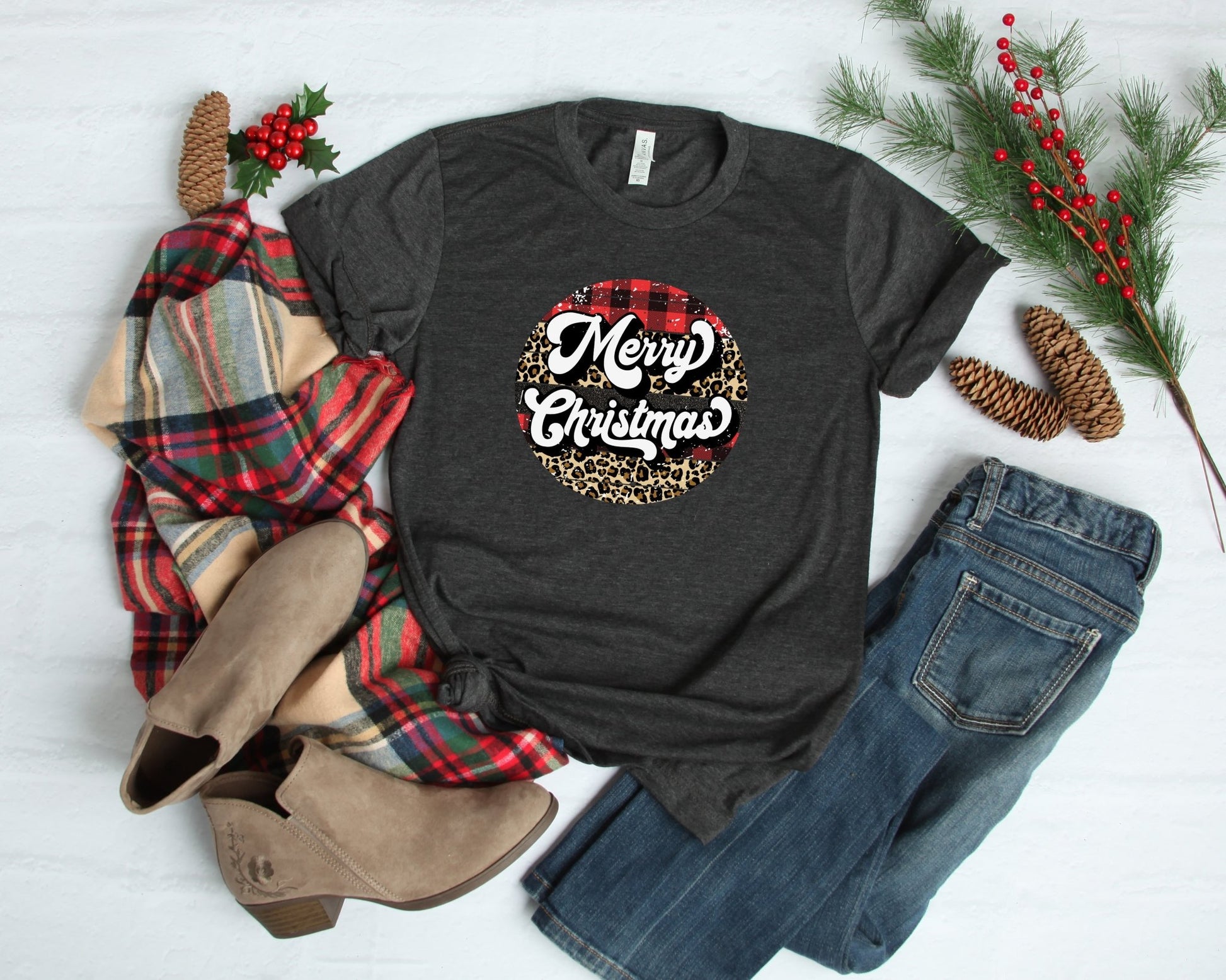 Retro Merry Christmas Shirt, Buffalo Plaid Christmas Shirt - K&L Trending Products