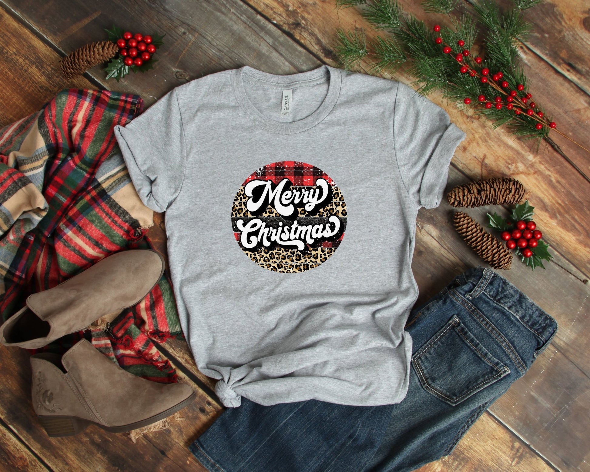 Retro Merry Christmas Shirt, Buffalo Plaid Christmas Shirt - K&L Trending Products