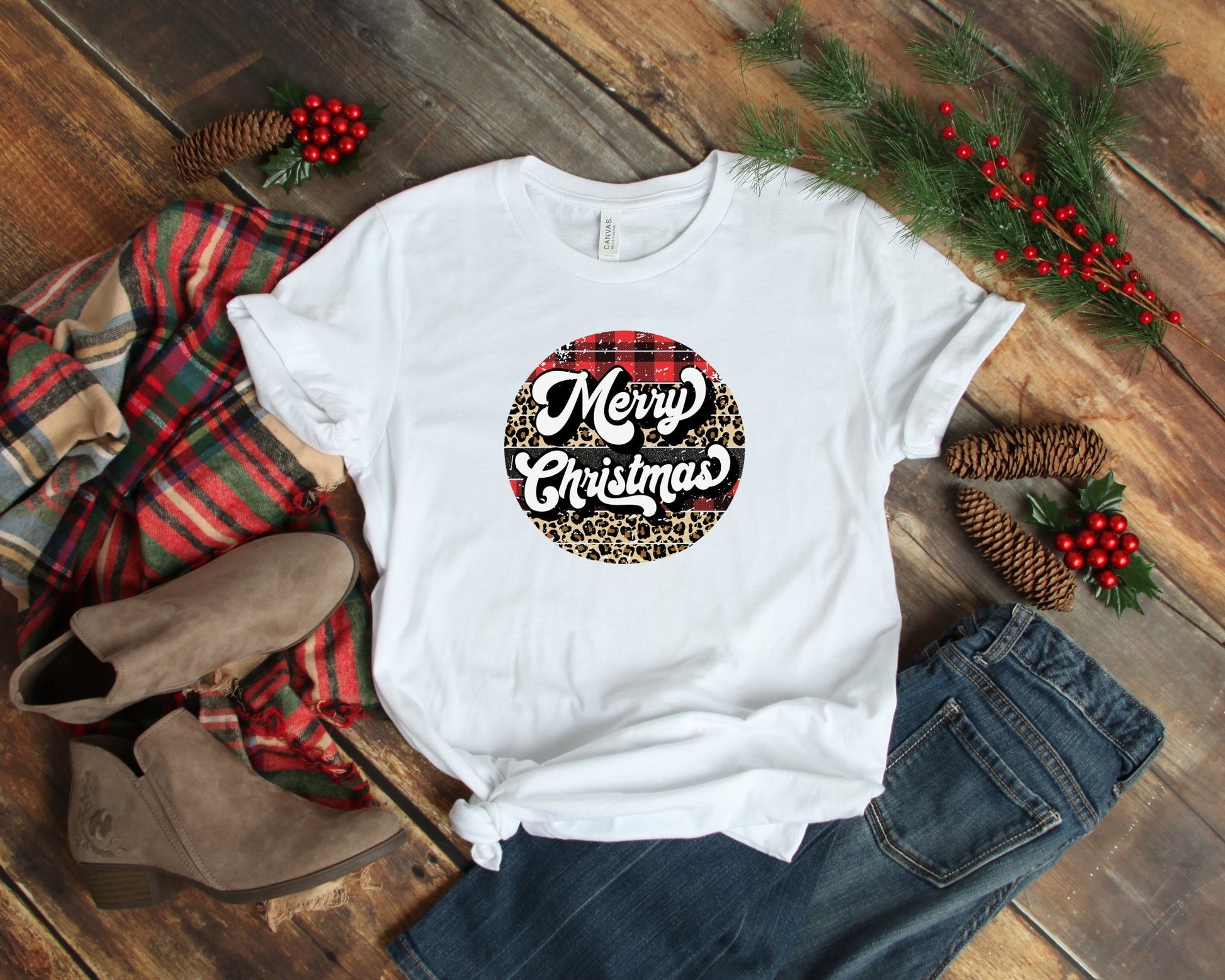 Retro Merry Christmas Shirt, Buffalo Plaid Christmas Shirt - K&L Trending Products