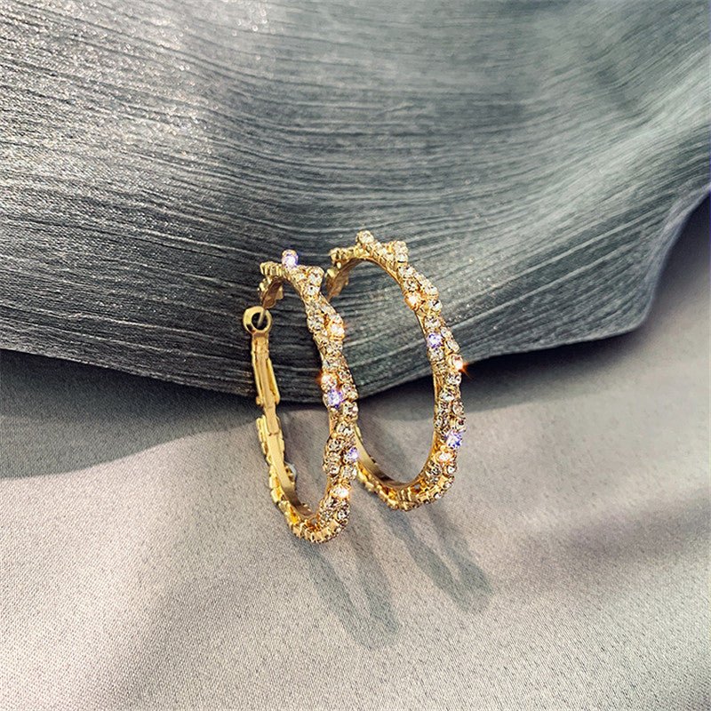 Shiny Screw Crystal Round Hoop Earrings - K&L Trending Products