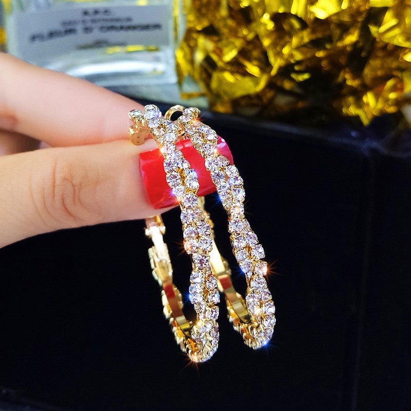 Shiny Screw Crystal Round Hoop Earrings - K&L Trending Products