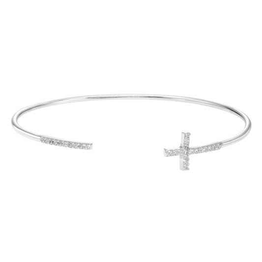 Sterling Silver Cubic Zirconia Cross Open Cuff Bracelet - K&L Trending Products