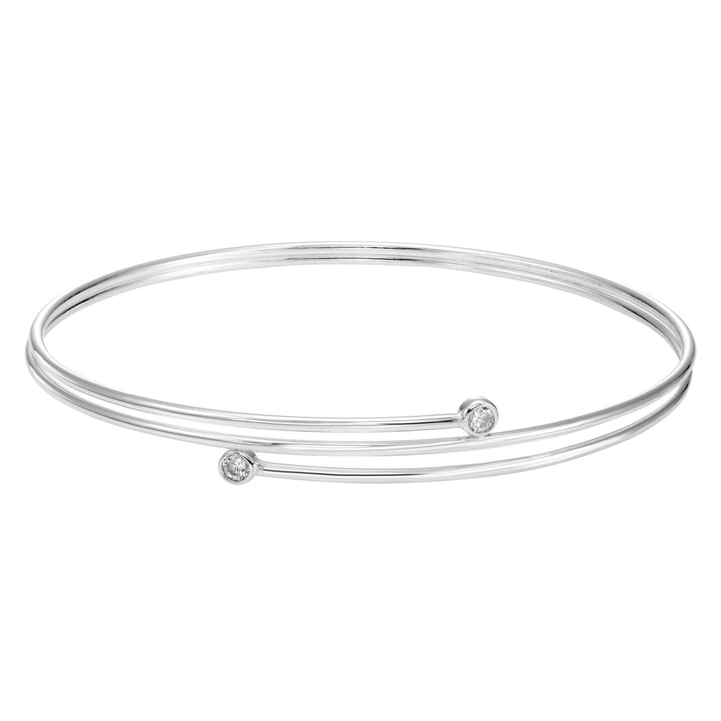 Sterling Silver Cubic Zirconia Layered Cuff Bracelet - K&L Trending Products