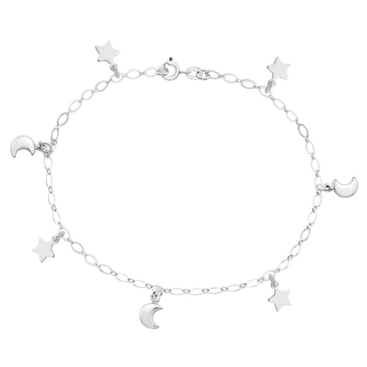 Sterling Silver Star & Moon Charm Anklet - K&L Trending Products