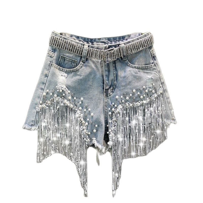 Tassel Beading Denim Short - K&L Trending Products