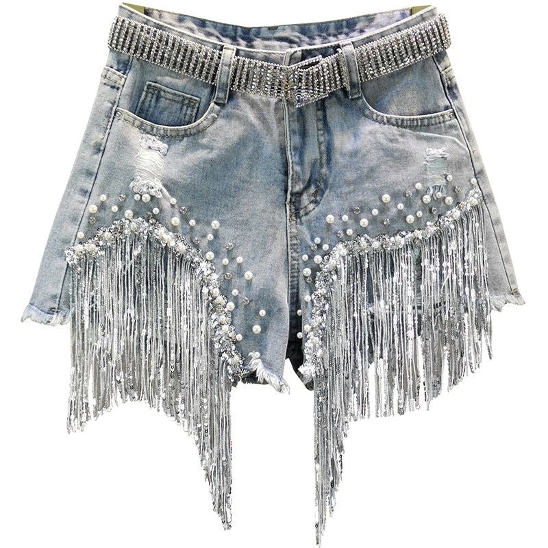 Tassel Beading Denim Short - K&L Trending Products