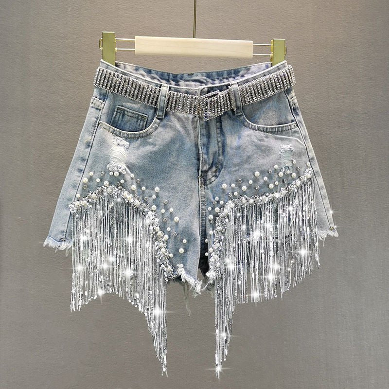 Tassel Beading Denim Short - K&L Trending Products