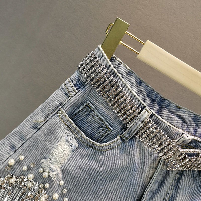 Tassel Beading Denim Short - K&L Trending Products