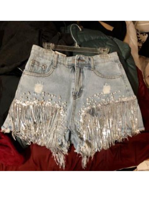 Tassel Beading Denim Short - K&L Trending Products